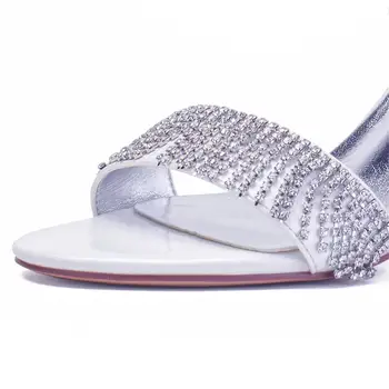 Dāmu vasaras strappy sandales chunky bloķēt papēži kristāla pušķis bārkstis potītes siksniņu, līgavas kāzu svinības, balles nakts klubs apavi