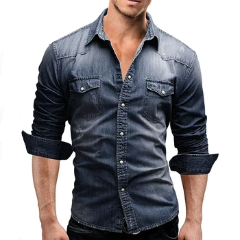 Džinsa Krekls Vīriešiem 2020 Izm Kokvilnas Džinsi Krekls Modes Rudenī Slim Garām Piedurknēm Vīriešu Kovboju Kreklu Stilīgs Mazgāt Slim Topi Āzijas Izmēra