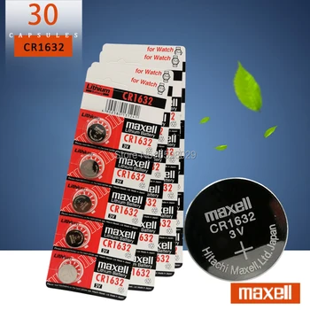 30pc par maxell cr1632 3 v pogu, baterija datora rotaļlietas litija akumulators BR1632 ECR1632 DL1632 KCR1632 LM1632 KL1632