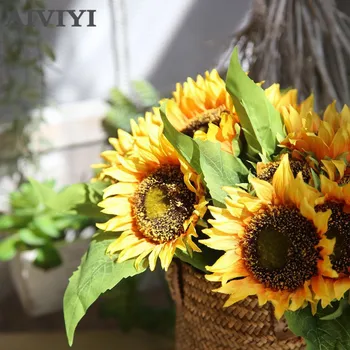 1 pušķis saulespuķu mākslīgo ziedu zīda simulācijas DIY ziedi kāzu mājās partijas apdare