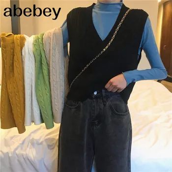 Sieviešu Džemperis Bez Piedurknēm Rudens 2020. Gadam Korejiešu Stilā Vintage V Kakla Īss, Adīti Džemperi, Vestes Vestes Džemperi Topi T380