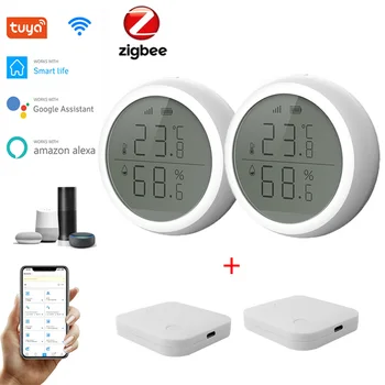 TuYa ZigBee Temperatūras un Mitruma Sensors ar LCD Ekrānu Higrometru atbalsta Tuya/Smartlife APP Kontroles, izmantojot Alexa Mājas