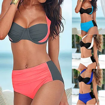 2020. gada Vasarā Plus Lieluma Sexy Sieviešu Peldkostīms ar Augstu Vidukli, Polsterēta Push-up Bikini Komplekts peldkostīms, Peldbikses Sieviešu Beachwear S-3XL