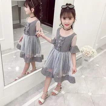 Kleita Meitenēm 2020. Gada Vasarā Bērni Meiteņu Modes Kleita Gadījuma Pleds Kleitas Bērniem Kroku-Line Princese Kleitas Apģērbu W92