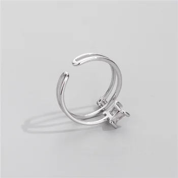 Sodrov S925 sudraba korejas divslāņu kvadrātveida dimanta zircon gredzenu sieviešu modes personības radošo atvērt gredzens