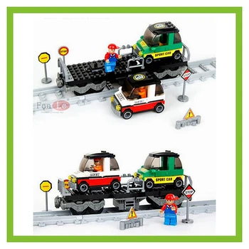 Ausini 186 gab Pilsētas Dzelzceļa Sliedēm Vilciens Ar Ēku Bloku, Ķieģeļu Rotaļlietas Saderīgs ar Tehnikas rotaļlietas bērniem