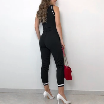 2020. gada Vasaras Sieviešu Modes Eleganti Melnā krāsā bez Piedurknēm Slim Fit Romper Dāmas Atšķirībā Saistoši Tie Vidukļa Gadījuma Slinky Jumpsuit