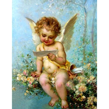 5d Dimanta Krāsošana Eņģelis Zēns Cross Stitch Dimanta izšuvumi Ainavu, dārzu, rhinestones Mozaīkas ziedu sākuma apdare dāvanu