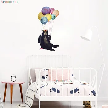 Coloful Ballons Ar Zilonis Melns Lācis, Sienas Uzlīmes Bērniem Telpām Zēnu Guļamistabā Dekoratīvā Cute Dzīvnieku, Mākslas Plakātu, Vinila Decal