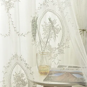 Eiropas Baltās Mežģīnes Spogulis Peoniju Ziedu Auduma Aizkari viesistaba, Ēdamistaba, Guļamistaba Balti Aizkari Tilla Aizkari