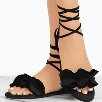 Seksīgas mežģīnes up sieviete vasaras sandales pāri-neizšķirts gladiator Zapatos Mujer sapato dāmas sieviešu dzīvokļu ikdienas apavi beach savirmot ziedu