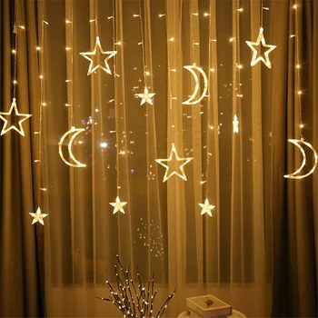 Moon Star Lampas LED Lampas String Ins Ziemassvētku Gaismas, Apdares Svētku Gaismas Aizkaru, Spuldžu Kāzu Neona pasaku Laternas gaismas