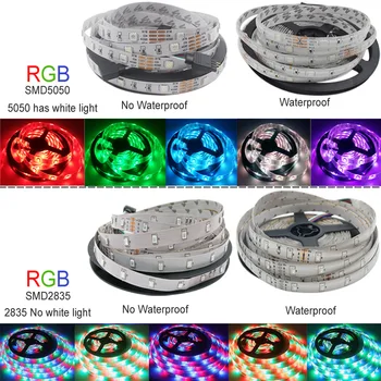Fita led 12v LED Lentes RGB SLOKŠŅU ūdensizturīgs 2835 led gaismas lentes RGB 5M 10M + Tālvadības pults +Adapteris, 15M 20M