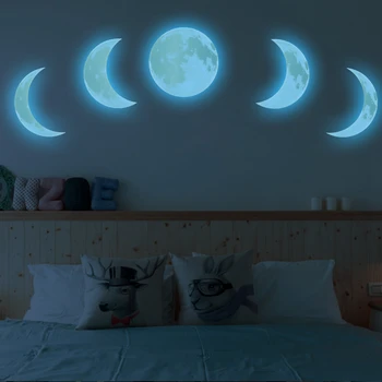 Gaismas Mēness fāzes 3D Sienas Uzlīmes, dzīvojamās istabas sienu apdare Sienu Mākslas Uzlīmes fona dekors Spīd tumsā uzlīmes