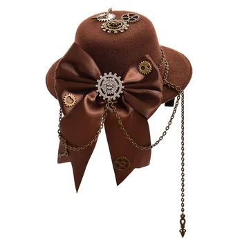 Steampunk Matu spraudes Sieviešu Vintage Lolita Rīku Priekšgala mezgls Brūna Mini Top Hat Matu Klipu Raust Cepures