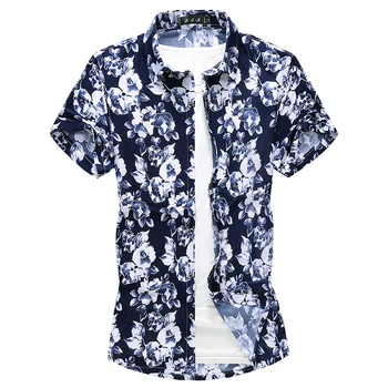 Ir 2021. Jauns Krekls 95%Kokvilnas, Ērti Drukāt Krekls Vīriešiem Havaju Gadījuma Īsām Piedurknēm Krekls Modis Camisa Ķīniešu Stila Ziedu Krekls