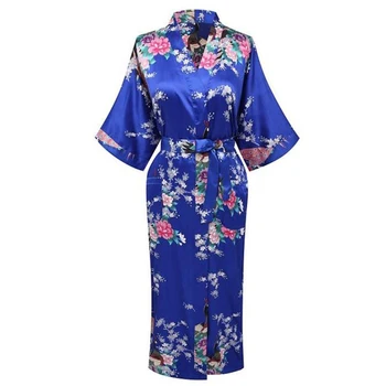 Pelēks V-veida kakla Naktsveļu Gadījuma Kāzu Tērpu Drukāt Sieviešu Kimono Kleita Sleepwear Satīna Ilgi, Peldmētelis Mājas Apģērbs, Pidžamas
