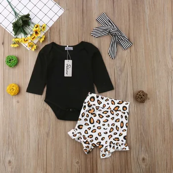 Pudcoco Meitene Komplekts 0-24M MUMS Toddler Bērniem, Baby Meitene Zīdaiņu Drēbes Romper Topi Leopards Drukāt Bikses Tērpiem