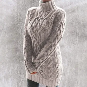 Pelēka Lielgabarīta augstu uzrullētu apkakli Džemperis Kleita Sievietēm Silts Rudens un Ziemas Apģērbu, Adīt 5XL Plus Lieluma Džemperi Džemperi Mujer 2020