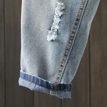 Jaunas Vasaras Sieviešu Elastīgs Viduklis Vintage Jeans Izšūtām kokvilnas Džinsa Harēma Bikses visiem atbilstības Gadījuma Zaudēt Ripped Džinsi S500