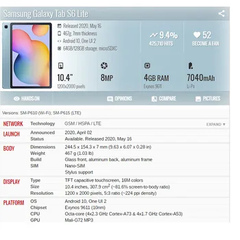 Samsung Galaxy Tab S6 Lite 360 Grādu Rotējoša Stends Tablet Vāciņu Galaxy Tab S6 Lite 10.4 