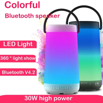 Bluetooth skaļruni, krāsains portatīvie High power 30W āra TF karte bezvadu skaļrunis 360 gaismas LED 3D Stereo, subwoofer, soundbar