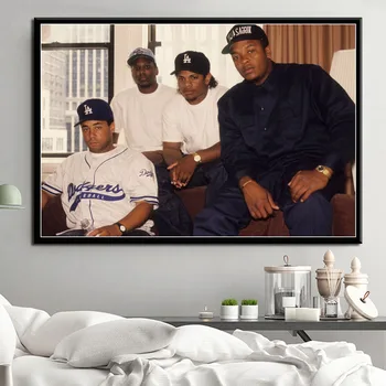 N. W. Hip Hop Rap Mūzikas Zvaigzne Ice Cube Dr. Dre Eazy-E Vecās Skolas Mākslas Glezniecība, Zīda Gleznas Plakāts, Sienas, Mājas Dekoru obrazy plakat