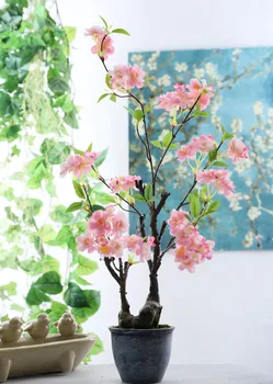 Cherry Blossom Mākslīgā Pundurkociņš Augu Mākslīgo Ziedu Viltus Ziedu ar Pot Mājas Apdare Kāzu Dekori Ķiršu Ziedu Koks