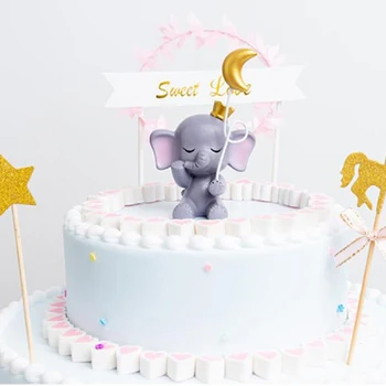 1pc Sveķu Rotājumu Cute Elephant Kūka Dekorēšanas Cilindrs Zvaigžņu Mēness Statuja Rotājumi Sveķu Amatniecības Torti Desertu Mājas Dekoru Jauki