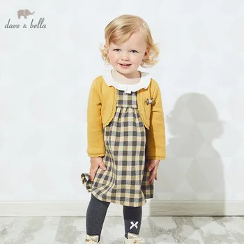 DBM14554 dave bella rudens baby meitene cute bow pleds rāvējslēdzēju kleitas bērnu modes puse kleita bērniem, zīdaiņu lolita drēbes