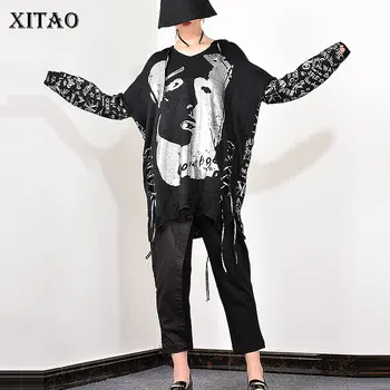 XITAO Streetwear Džemperis Modes Kapuci Top Sievietes Personību Alfabēta Modelis Džemperis Sievietēm Tendence Pārsējs Trikotāža DMY1863
