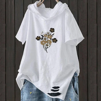Vasaras Balts T krekls krekls tshirts Sievietēm, Plus Lieluma Kokvilnas ar Īsām Piedurknēm Zaudēt Ziedu Sadalīt Tee Krekli Femme Topi Jauns 2020