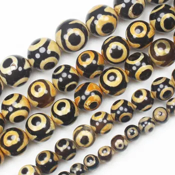 6-12mm Zobi Dzelteni 3eyes Seno Tibetas Dzi Agates Apaļas Pērles , DIY Rotaslietu izgatavošana !