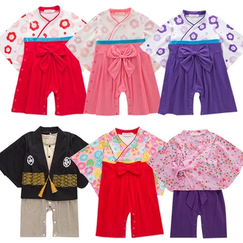 Bērnu bodysuit Meitene zēns Japāņu Kimono Kleita 1. dzimšanas, zīdaiņiem un Bērniem Kostīmu Tradicionālo Japones Bērnu Apģērbs