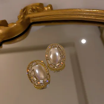Vintage Baroka Pērle Stud Auskari Sievietēm, Meitenēm Vienkāršu Ģeometrisko Elegants Rhinestone Temperaments Auskari Modes Rotaslietas