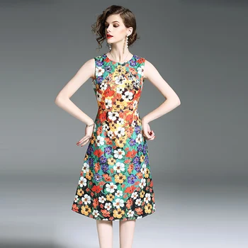 HAYBLST Zīmola Kleita Sievietēm 2020. Gada Vasaras Piedurknēm Plus Lieluma Apģērbu Vestidos Augstas Kvalitātes Eiropas Stila Žakarda Ziedu Apģērbi