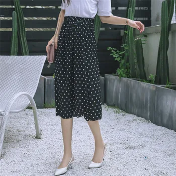Sieviešu Vasaras Svārki 2019 Korejas Streetwear Vintage Polka Dot Slim Augsta Vidukļa Līnija, Šifons Ilgi Svārki Melna Balta