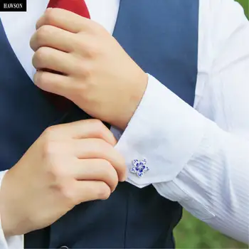 HAWSON Modes Ziedu aproču pogas ar Kristāla Kreklu, aproču pogas, Vīriešu Kāzu Uzņēmējdarbības Kreklu aproču pogas ar HAWSON LOGO