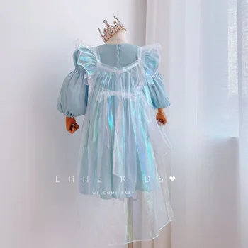 Meitenes dress20 20 gada rudenī jaunā princese kleita ar puff piedurknēm sapņains gradientu, krāsu divdaļīga kleita