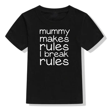 Smieklīgi Bērniem Tshirt Māmiņa Padara Noteikumi I Pārtraukums Noteikumi Burtiem Drukāt Toddler Zēni Meitenes Īsām Piedurknēm T-krekls Bērniem Gudrs T Krekli