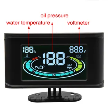 LCD 3 in 1 Rādītājs, Eļļas Spiediena Rādītājs + Voltmetrs Sprieguma Mērītājs + Ūdens Temperatūras Rādītājs Sensors 10mm knl 1/8 naftas nospiediet metru 12v