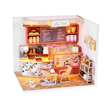 DIY Koka Miniatūra Leļļu Nams Eiropā, Kafijas Veikals Garām Kūka Namiņš Istabas Lodziņā Izglītības Rotaļlietas, Meitene Dāvanu Ziemassvētku Dāvanu
