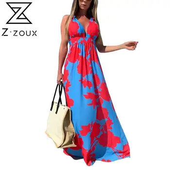 Z-ZOUX Sievietes Kleitu Dziļu V veida Kakla Piedurknēm Spageti Siksnas Garās Kleitas Bohemia Kleita Sexy Ilgi Drukāt Ziedu Maxi Kleitas 2020