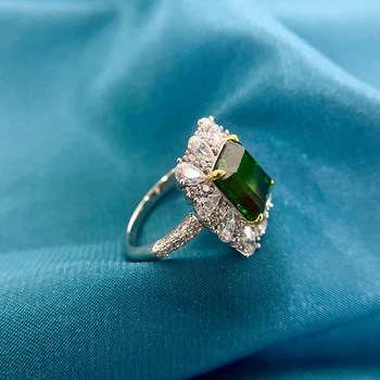 OEVAS 925 Sterling Sudraba Vintage 9*11MM Emerald Augsta Oglekļa Dimanta Kāzu Gredzenu Sievietēm Dzirkstošais Puse Smalkas Rotaslietas