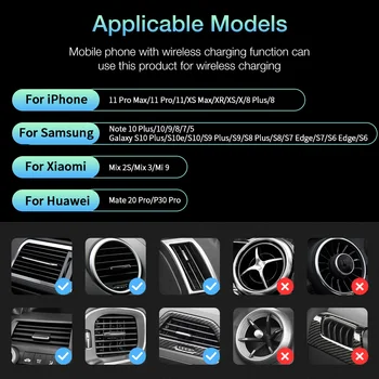 FLOVEME Auto Telefona Turētājs QI 10W Auto Bezvadu Ātri Lādētājs iPhone 11 Pro Max/11 Gaisa Ventilācijas Izvads Mount Bracket Turētāja Statīvs