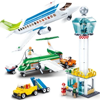 Sluban Pilsētas Lidmašīna Lidmašīnas Nosaka Civilās Aviācijas Lidostas Modelis, Gaisa Autobusu Auto Skaitļi Samontēti Celtniecības Bloki, Kas Paredzēti Bērniem Bērnu Rotaļu