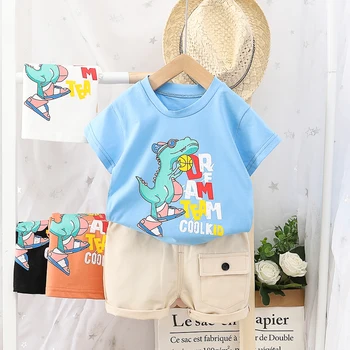 HYLKIDHUOSE 2020. gada Vasaras Bērnu Zēnu Apģērbu Komplekti Toddler Zīdaiņu Īsām Piedurknēm Dinozauru T Krekls, Šorti Bērni bērnu Ikdienas Apģērbs