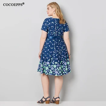 COCOEPPS Kleita Sievietēm 2020 Plus Lieluma Puse Vasaras Polka Vintage Blue Dot Drukas Kleitas zaudēt Gadījuma 5XL 6XL Liela Izmēra Vestidos
