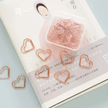 Kancelejas preces Rose Gold Mīlestību sirdī Saspraudes Modelēšana Multi-funkcionālo korejas Grāmatzīmi Jauki Plānotājs Klipu Gudrs Klipu Paperclips Daudz
