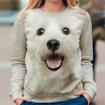 Ir 2021. Pavasara Rudens Cute Dzīvnieku 3D Druka T Kreklu, Sieviešu Ikdienas O Apkakli, garām Piedurknēm Topi Džemperi Sieviešu Modes Tee Streetwear 3XL